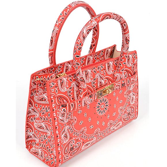 BNWT Paisley Bandana Printed Convertible Top Handle Tote Bag Top Handle Purse - Picture 3 of 6